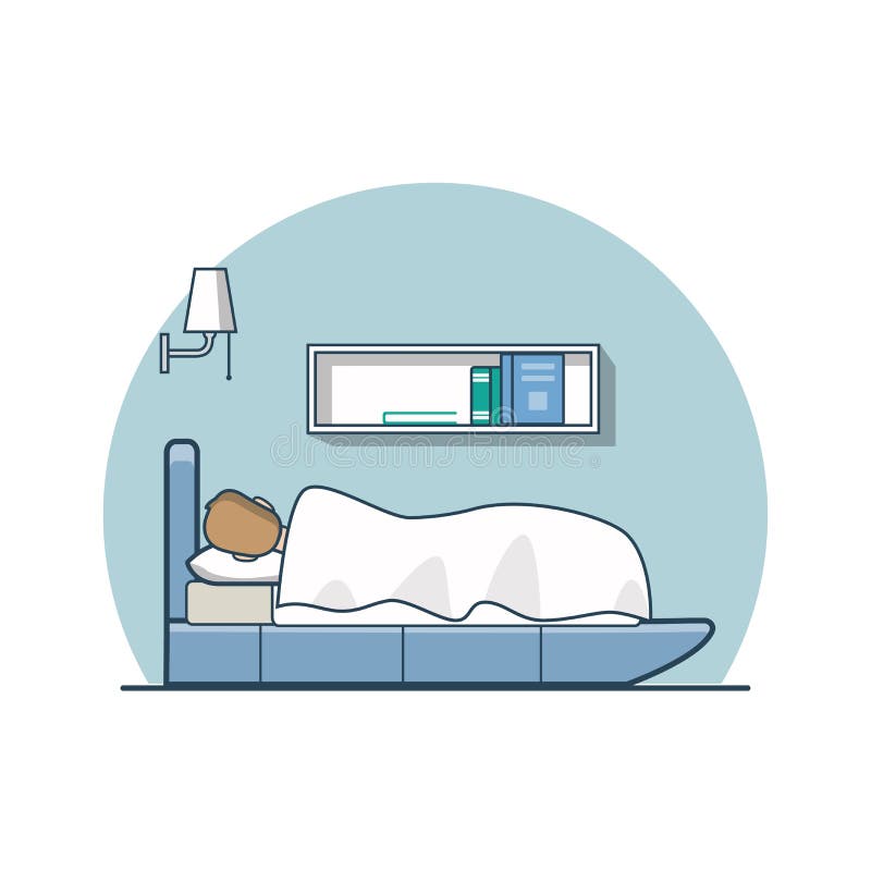 Linear Flat man covered with blanket sleeping on bed in bedroom vector illustration. Casual life concept. Linear Flat man covered with blanket sleeping on bed in bedroom vector illustration. Casual life concept.