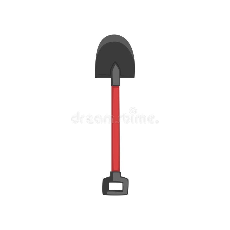 Shovel with red handle for digging. Cartoon miner working tool for extracting coal from the ground. Mining and quarrying industry. Vector illustration in flat style isolated on white background. Shovel with red handle for digging. Cartoon miner working tool for extracting coal from the ground. Mining and quarrying industry. Vector illustration in flat style isolated on white background.