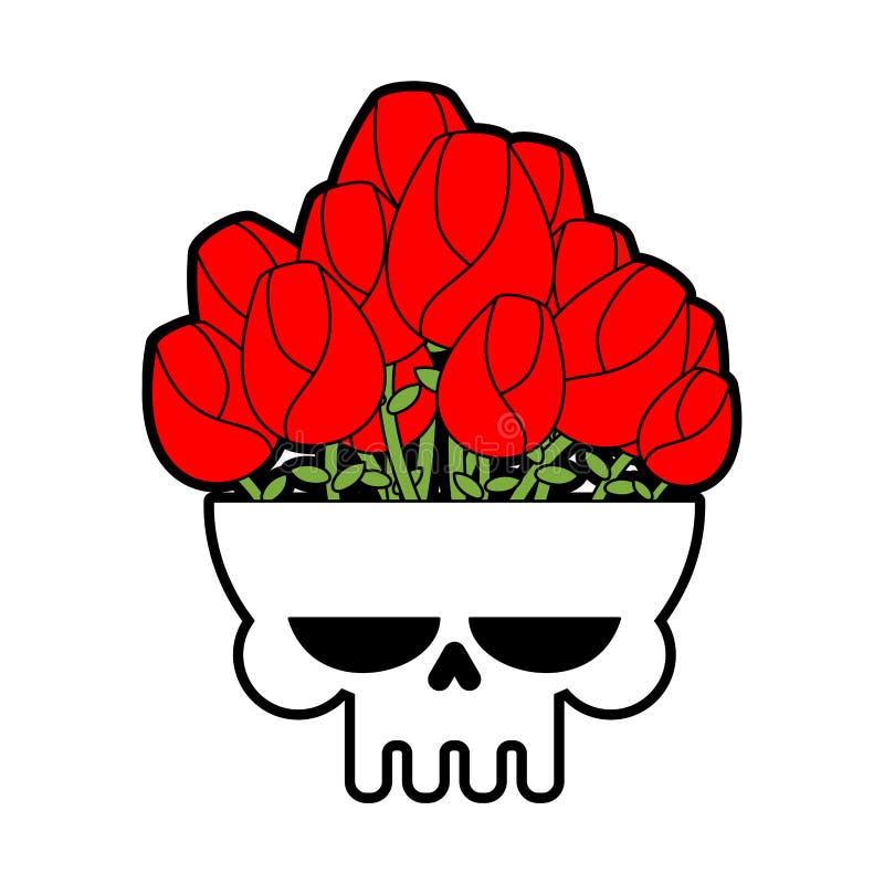 有被隔绝的花的头骨花瓶 最基本的头和玫瑰 r 库存例证 有被隔绝的花的头骨花瓶 最基本的头和玫瑰 r 库存例证