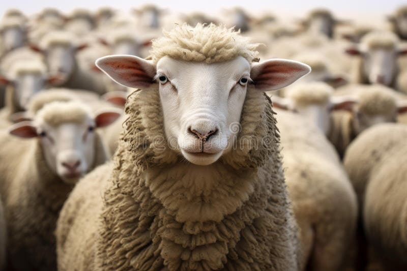 Serene Flock sheep staring. White crowd face. Generate Ai AI generated. Serene Flock sheep staring. White crowd face. Generate Ai AI generated