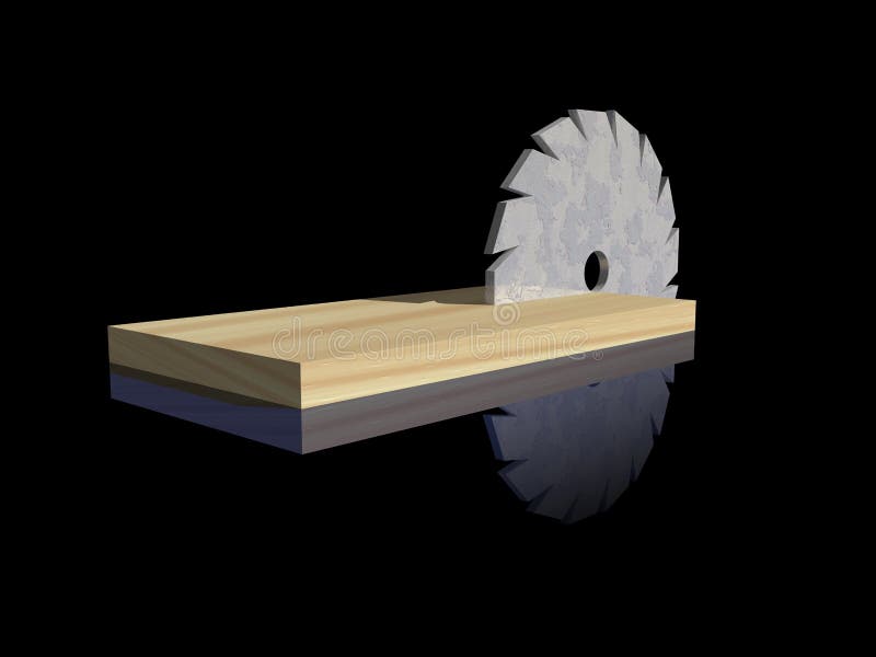 Saw blade and wood on black background - 3d illustration. Saw blade and wood on black background - 3d illustration