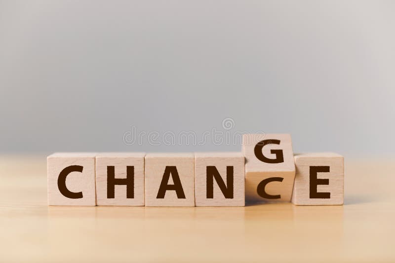 Wooden cube flip with word `change` to `chance`, Personal development and career growth or change yourself concept. Wooden cube flip with word `change` to `chance`, Personal development and career growth or change yourself concept