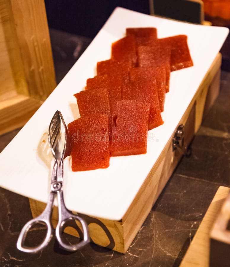 Quince果酱，membrillo是一种由quince果肉制成的甜而浓稠的果酱，通常作为 免版税库存照片