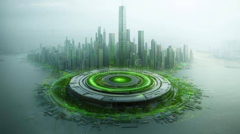 未来环形建筑照亮绿色城市的城市创新视野与建筑奇观 皇族释放例证