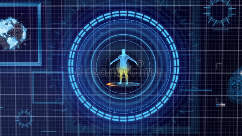 未来蓝色平视显示器医学个人数据屏幕网格显示背景 人体和器官的全息图 健康和商业 库存例证 未来蓝色平视显示器医学个人数据屏幕网格显示背景 人体和器官的全息图 健康和商业 库存例证