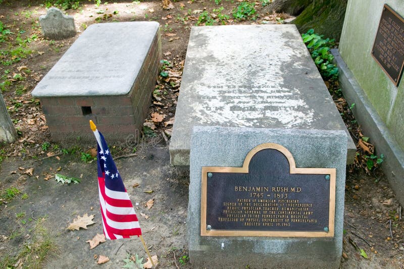 Benjamin Rush, M.D. gravestone in Christ Church Burial Ground, Philadelphia, Pennsylvania, a signer of the Declaration of Independence. Benjamin Rush, M.D. gravestone in Christ Church Burial Ground, Philadelphia, Pennsylvania, a signer of the Declaration of Independence
