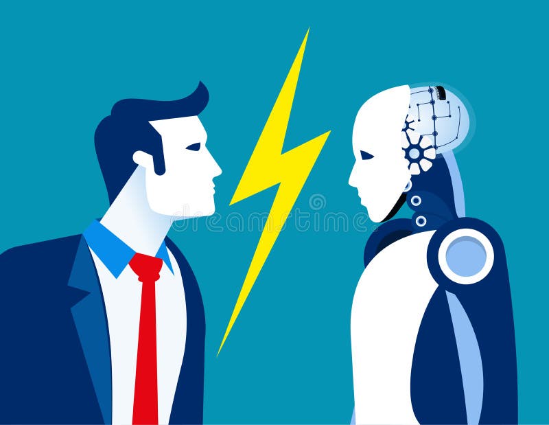 机器人与人、人和技术 概念商业矢量,未来,机器人 库存例证 机器人与人、人和技术 概念商业矢量,未来,机器人 库存例证
