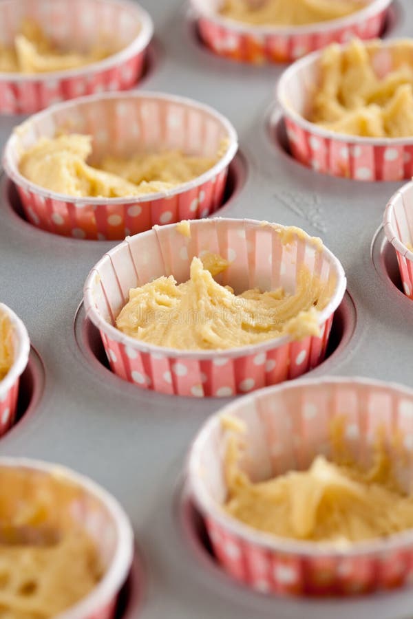 Dough ready to be baked in cupcake tins. Dough ready to be baked in cupcake tins