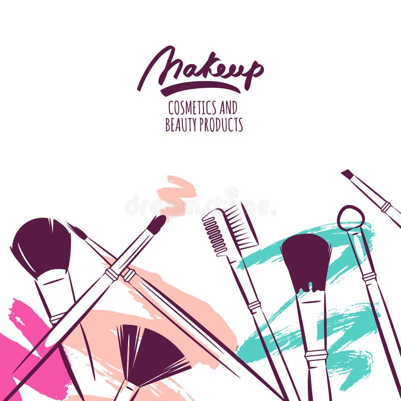 Watercolor hand drawn illustration of makeup brushes on colorful grunge background. Abstract vector banner design. Concept for beauty salon, cosmetics label, cosmetology procedures, visage and makeup. Watercolor hand drawn illustration of makeup brushes on colorful grunge background. Abstract vector banner design. Concept for beauty salon, cosmetics label, cosmetology procedures, visage and makeup.