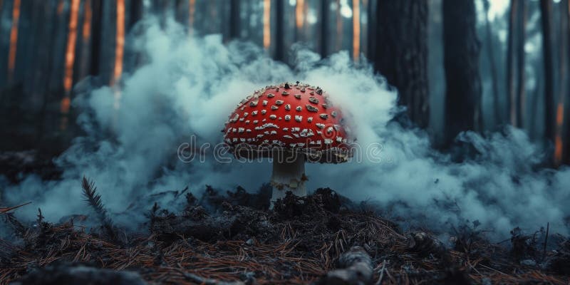 森林里带白点的红色蘑菇 库存照片