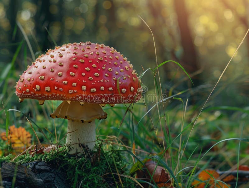 林地上的红蘑菇 免版税库存照片