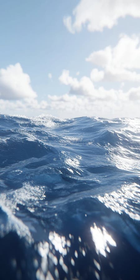 柔和的海浪和阴天的超现实的开放海洋场景 库存例证