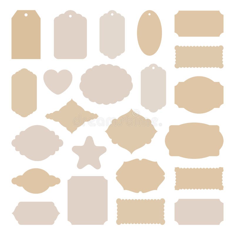 Labels tags big set, vintage stickers many shapes, for card making, scrapbook, price, Christmas gift, old paper frames beige craft card stock, holiday collection cutout templates, vector illustration. Labels tags big set, vintage stickers many shapes, for card making, scrapbook, price, Christmas gift, old paper frames beige craft card stock, holiday collection cutout templates, vector illustration.