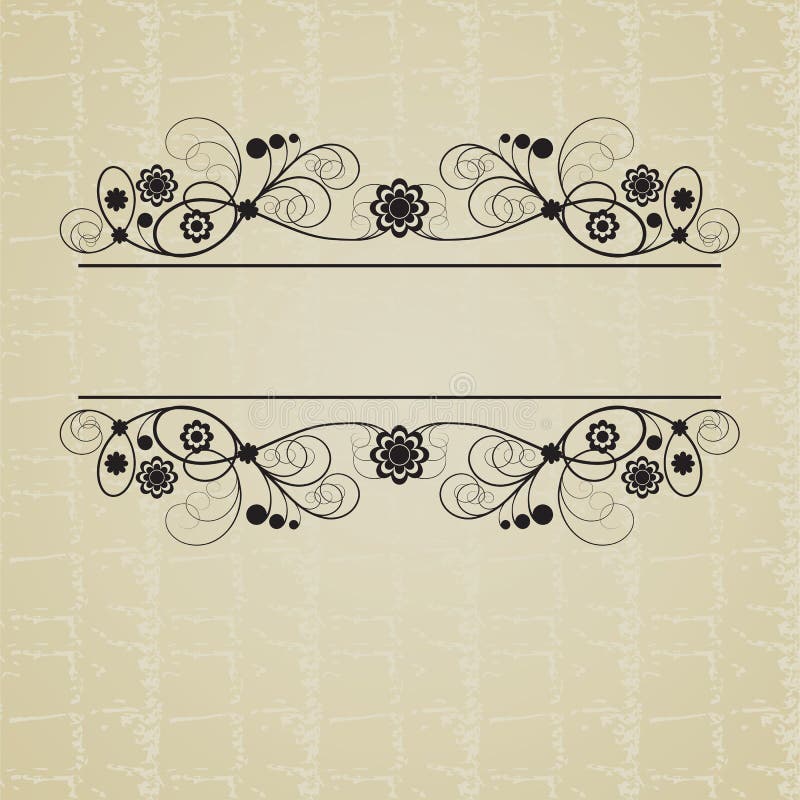 Vintage frame with abstract flowers and curls on a beige background. Vintage frame with abstract flowers and curls on a beige background