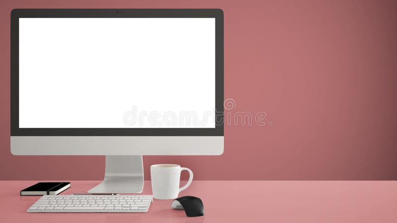 桌面大模型、模板、计算机在红色工作书桌上有黑屏的,键盘老鼠和笔记薄与笔和铅笔,上色了p 库存图片 桌面大模型、模板、计算机在红色工作书桌上有黑屏的,键盘老鼠和笔记薄与笔和铅笔,上色了p 库存图片