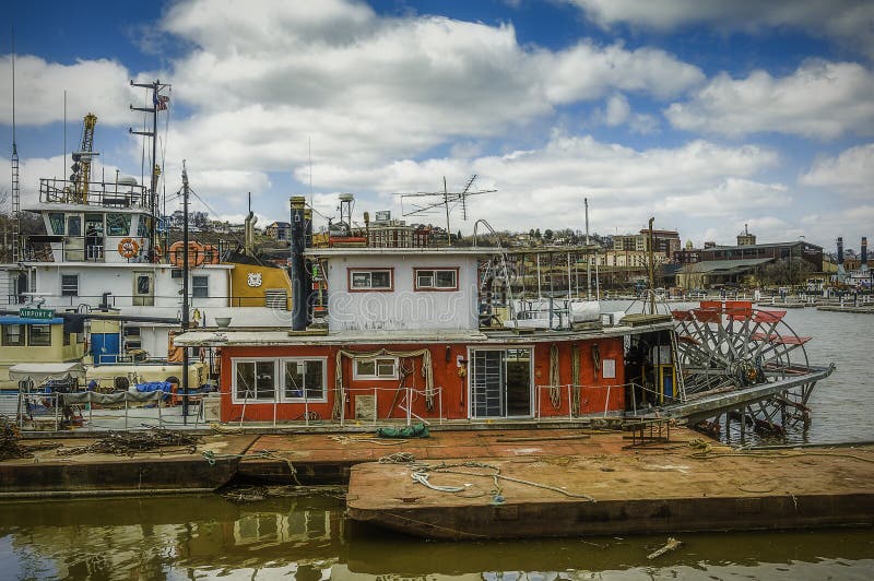 Paddlewheel tugboat at Ice Harbor on the Mississippi River in Dubuque. Paddlewheel tugboat at Ice Harbor on the Mississippi River in Dubuque