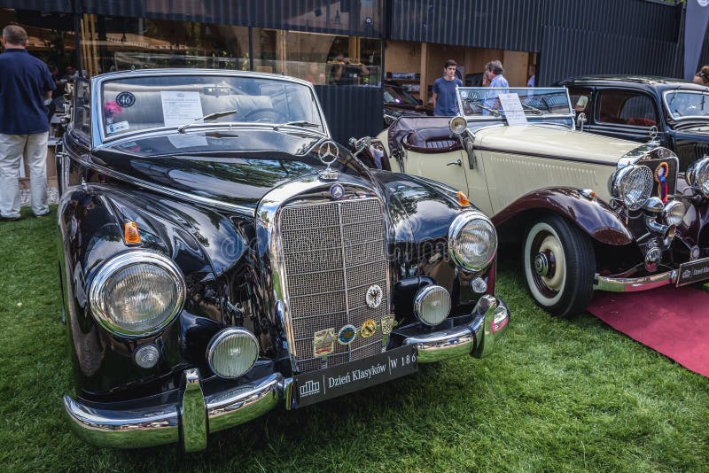 Warsaw, Poland - August 2, 2015: 1952 Mercedes-Benz W186 300D Adenauer and Mercedes-Benz W21 200 during retro cars show in Warsaw. Warsaw, Poland - August 2, 2015: 1952 Mercedes-Benz W186 300D Adenauer and Mercedes-Benz W21 200 during retro cars show in Warsaw