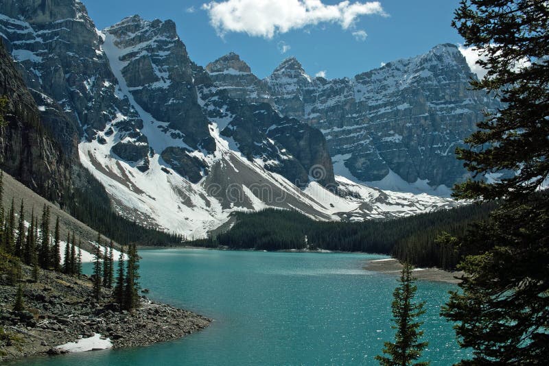 A beautiful Spring day at Moraine Lake, Valley of the Ten Peaks, Banff National Park, Alberta, Canada. A beautiful Spring day at Moraine Lake, Valley of the Ten Peaks, Banff National Park, Alberta, Canada.