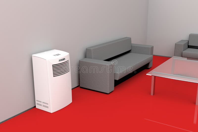 Modern living room cooled with mobile air conditioner. Modern living room cooled with mobile air conditioner