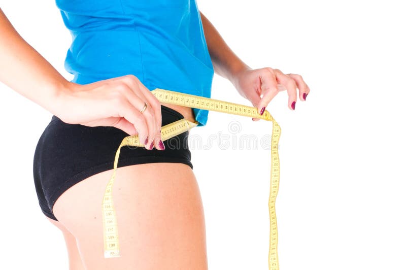概念饮食评定的磁带妇女 库存照片