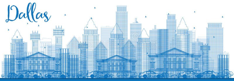 概述与蓝色大厦的达拉斯地平线 库存例证