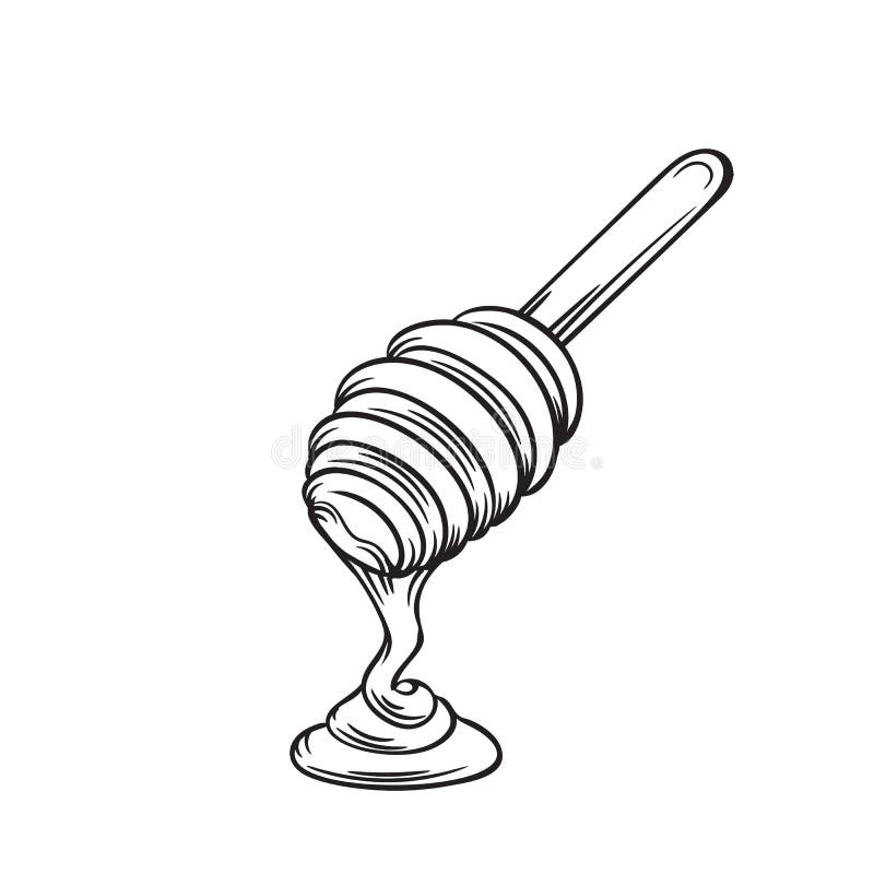 Hand drawn outline honey dipper. Vector honey spoon. Hand drawn outline honey dipper. Vector honey spoon.