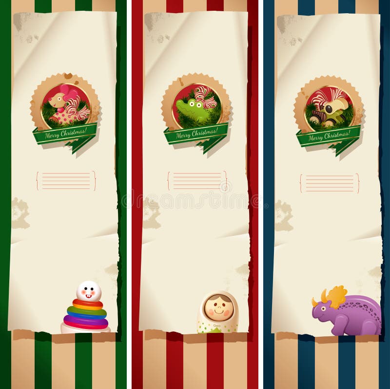 Christmas banners - toys labels and old paper. Christmas banners - toys labels and old paper
