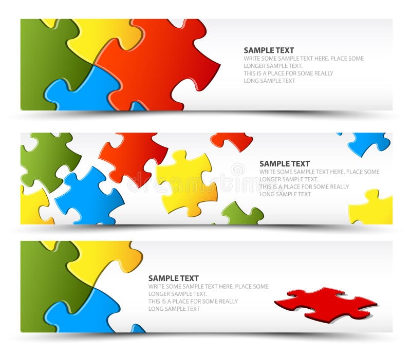 Set of puzzle horizontal banners - jigsaw or solution. Set of puzzle horizontal banners - jigsaw or solution