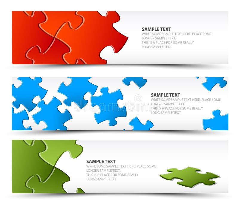 Set of puzzle horizontal banners - jigsaw or solution. Set of puzzle horizontal banners - jigsaw or solution