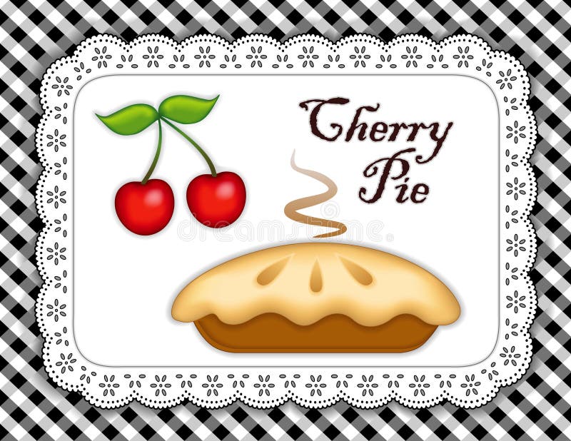 樱桃派, 蕾丝餐垫, 黑色格纹 皇族释放例证
