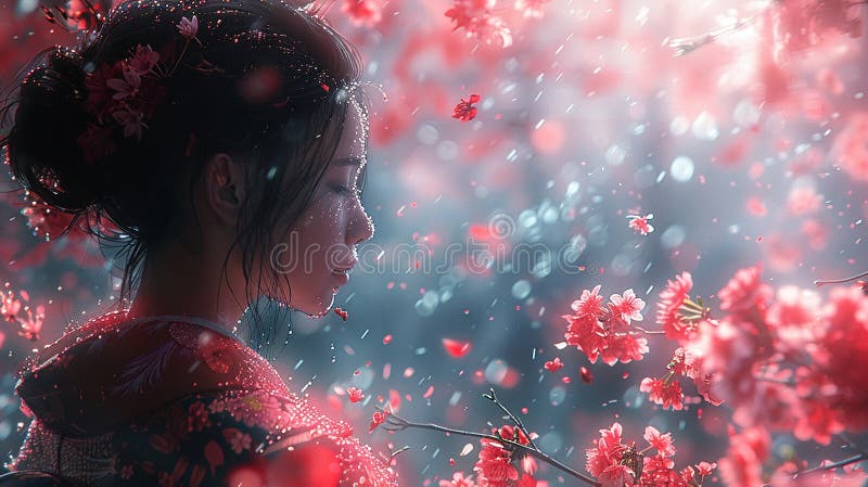 樱花丛中的年轻灵魂 免版税库存图片