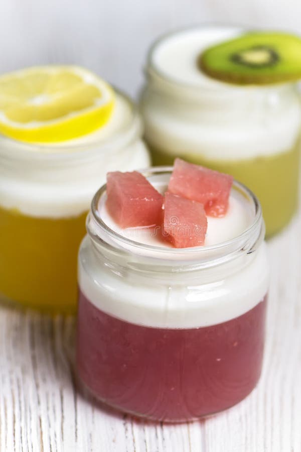 橙汁、西瓜汁、猕猴桃果冻 免版税图库摄影