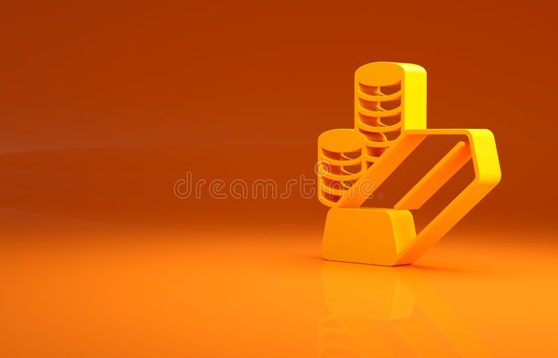 橙色背景中突显的金条图标的黄金硬币. 银行货币符号. 现金符号. 极简主义 向量例证
