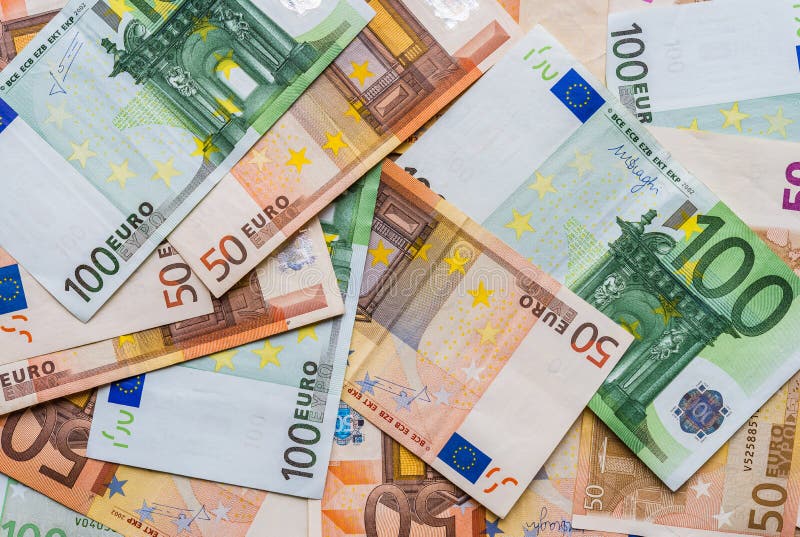 Close up of euro European Union EU currency, bills of 100 and 50 euros. Close up of euro European Union EU currency, bills of 100 and 50 euros