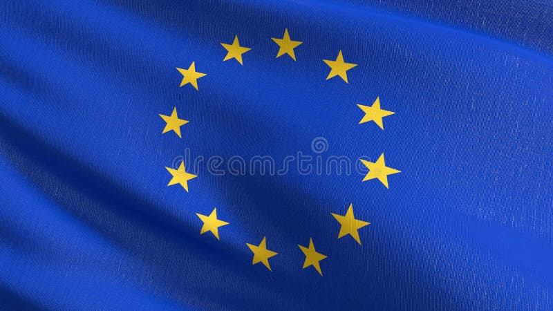 欧洲国旗 蓝色背景中的欧盟或欧盟 国家象征 波浪标志的3D渲染图 向量例证 欧洲国旗 蓝色背景中的欧盟或欧盟 国家象征 波浪标志的3D渲染图 向量例证