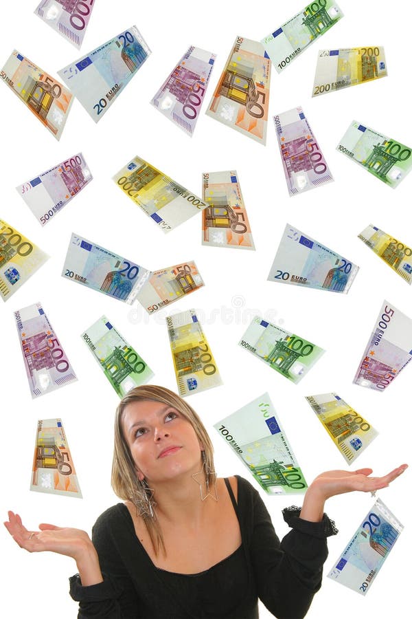 Euro money rain and businesswoman. Euro money rain and businesswoman