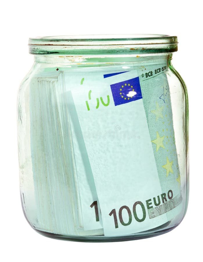 Euro money in a glass jar isolated on white. Euro money in a glass jar isolated on white