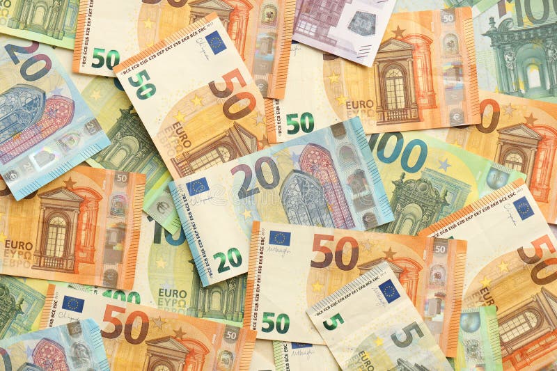 Many european euro money bills. Lot of banknotes of european union currency close up. Many european euro money bills. Lot of banknotes of european union currency close up