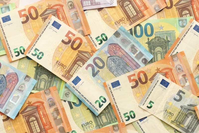 Many european euro money bills. Lot of banknotes of european union currency close up. Many european euro money bills. Lot of banknotes of european union currency close up