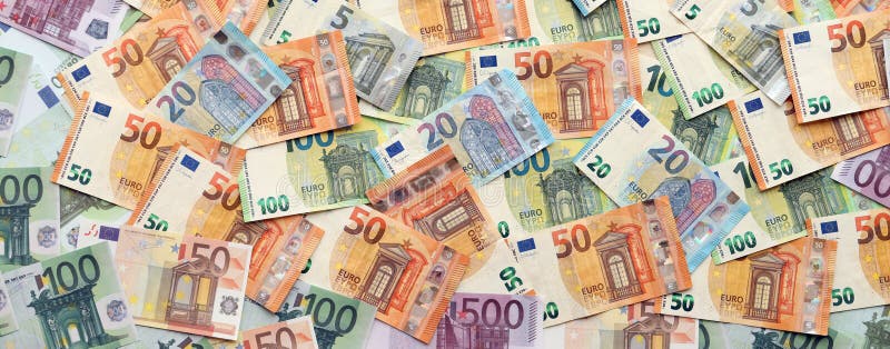 Many european euro money bills. Lot of banknotes of european union currency close up. Many european euro money bills. Lot of banknotes of european union currency close up