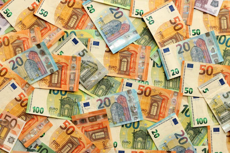 Many european euro money bills. Lot of banknotes of european union currency close up. Many european euro money bills. Lot of banknotes of european union currency close up