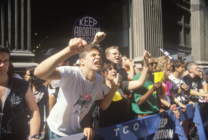 Angry protesters chanting at pro-choice rally, New York City, New York. Angry protesters chanting at pro-choice rally, New York City, New York