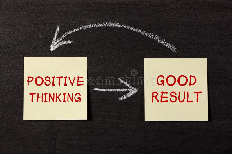 Positive Thinking and Good Result - sticky notes pasted on a blackboard background with chalk arrows. Positive Thinking and Good Result - sticky notes pasted on a blackboard background with chalk arrows.