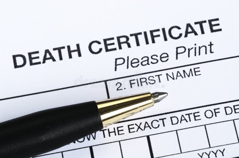 Close up view of the death certificate. Close up view of the death certificate
