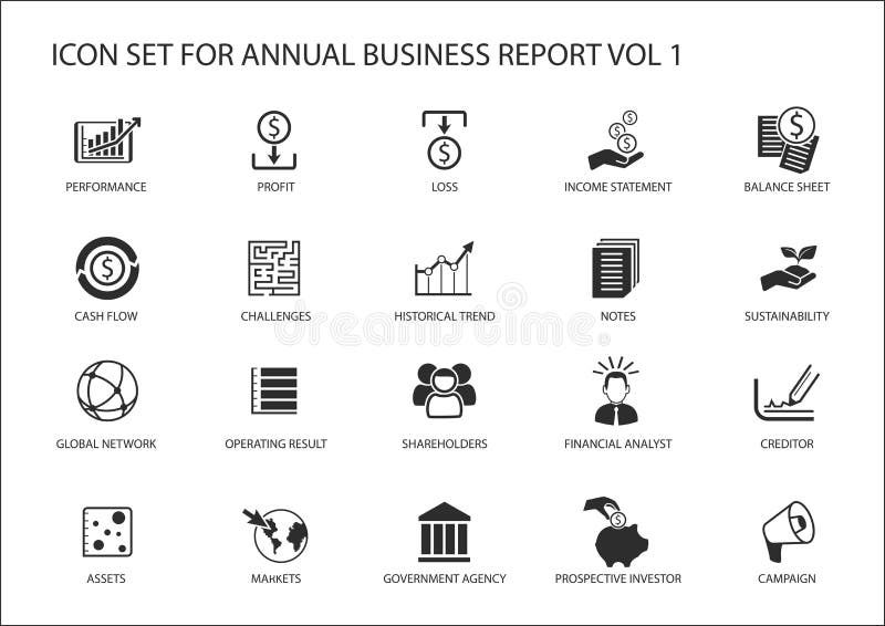 适用于公司年度商业报告的简单平面设计商业图标 皇族释放例证