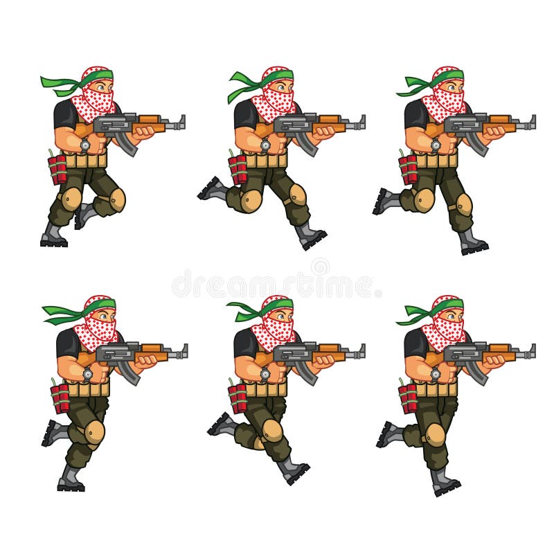 Vector Cartoon of Militia Sprite Sheet for Animation or Game Project. Vector Cartoon of Militia Sprite Sheet for Animation or Game Project
