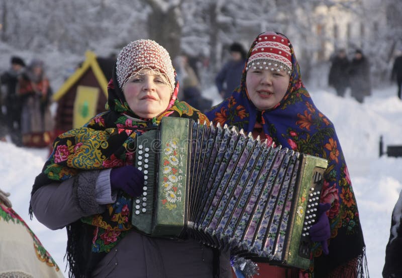 Folklore festival Yule celebrations at the Museum of Russian wooden architecture Vitoslavitsy, Great Novgorod, Russia. Folklore festival Yule celebrations at the Museum of Russian wooden architecture Vitoslavitsy, Great Novgorod, Russia