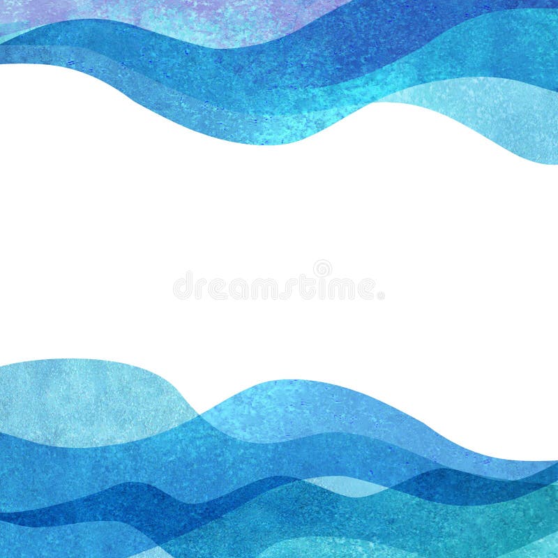 水彩透明海浪青绿色背景 水彩手绘波浪插图 库存例证