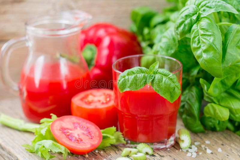 Tomato juice. Vegetable juice made of tomatoes, bell peppers, celery, Basil and spices. Tomato juice. Vegetable juice made of tomatoes, bell peppers, celery, Basil and spices