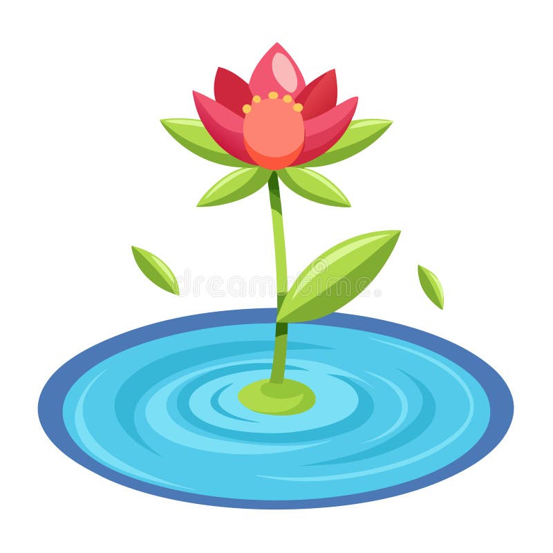 池塘中的动画莲花插图自然的和平分离矢量 库存例证